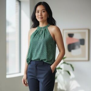 White House Black Market Green Halter tunic